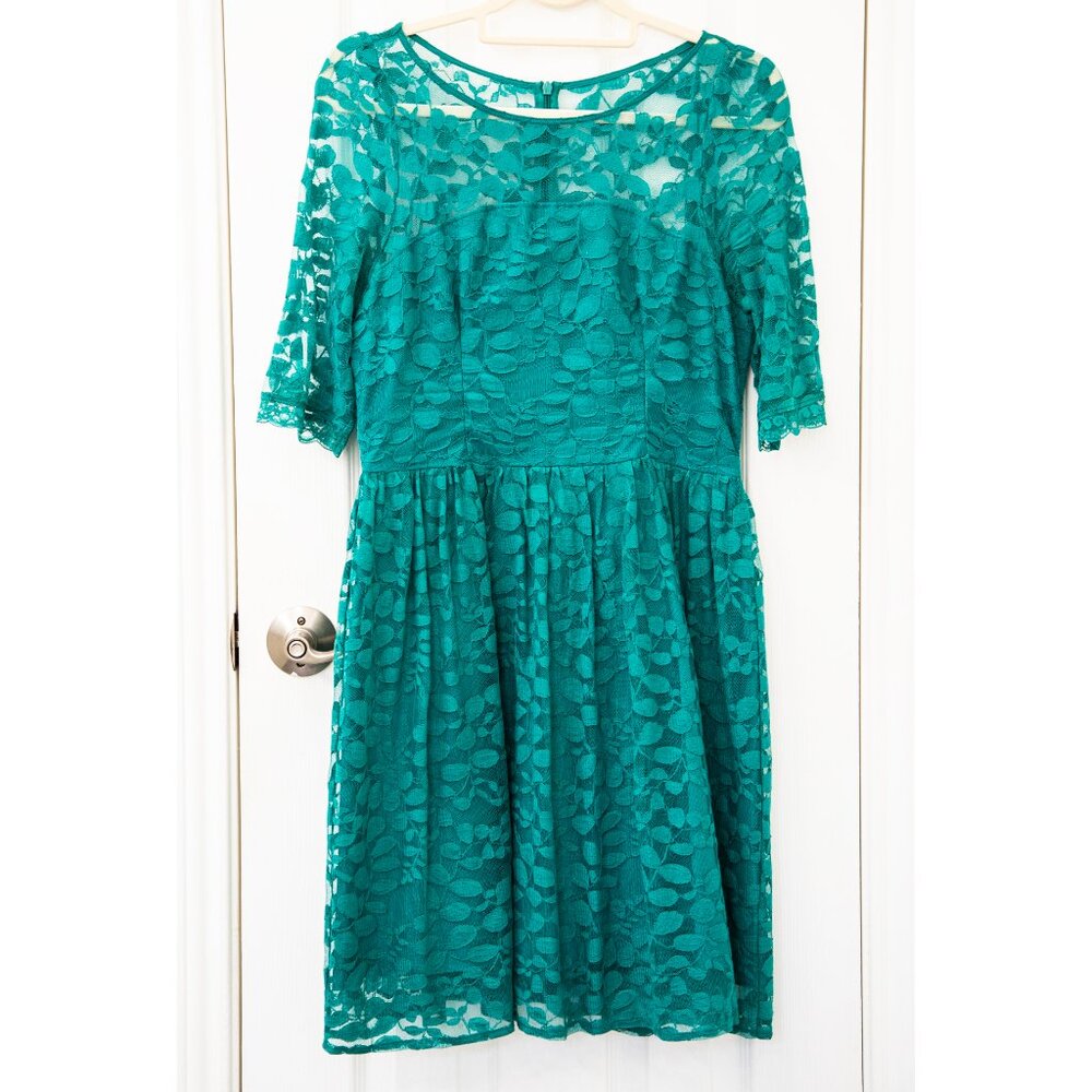 Dorothy Perkins Knee-Length Teal Lace Cocktail Dress, size 10